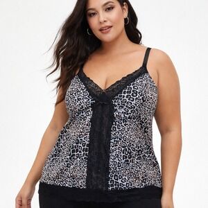 Torrid Leopard Print Camisole Women Sz 2 Black Tan Lace Trim Sexy Top Y2K